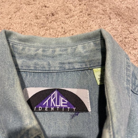 Vintage 90s TRUE IDENTITY 100% Cotton Chambray Denim Shirt Shacket Mens Size S - Picture 6 of 10